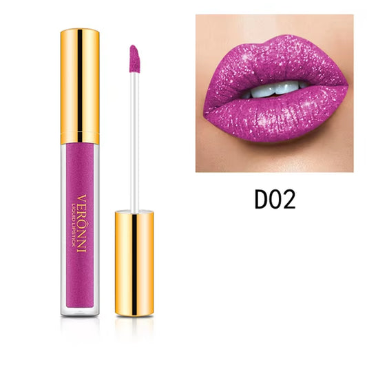 VERONNI Diamond Shine Lip Gloss – 10 Irresistible Shimmer Shades with Waterproof, Long-Lasting Metallic Velvet Finish