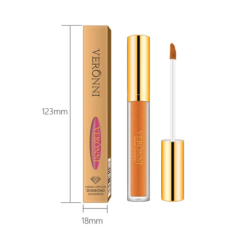 VERONNI Diamond Shine Lip Gloss – 10 Irresistible Shimmer Shades with Waterproof, Long-Lasting Metallic Velvet Finish