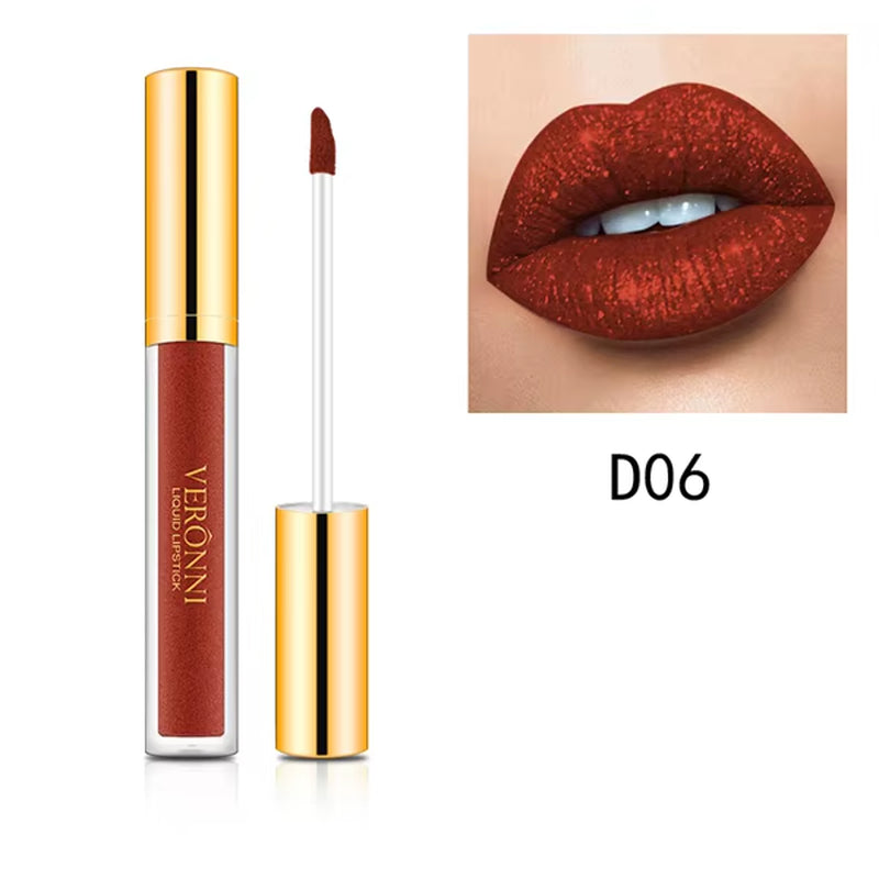 VERONNI Diamond Shine Lip Gloss – 10 Irresistible Shimmer Shades with Waterproof, Long-Lasting Metallic Velvet Finish